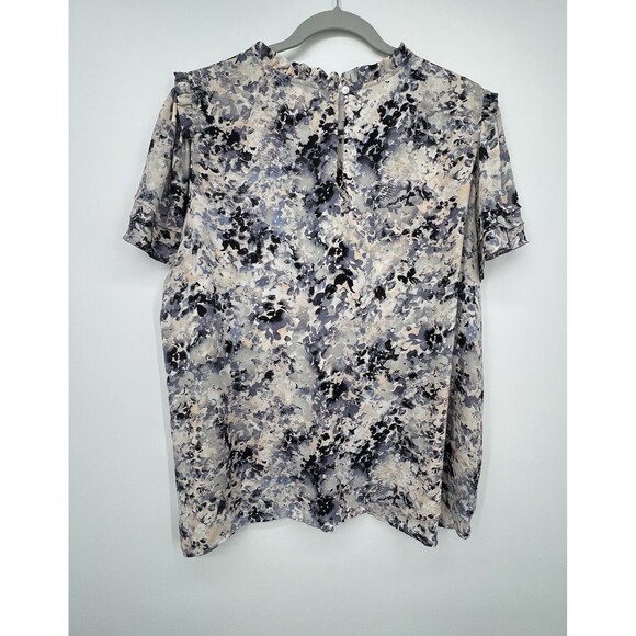 Rose + Olive Top Sz 2X Blue Floral Cottagecore Pleated Front Ruffle Feminine - Picture 2 of 11